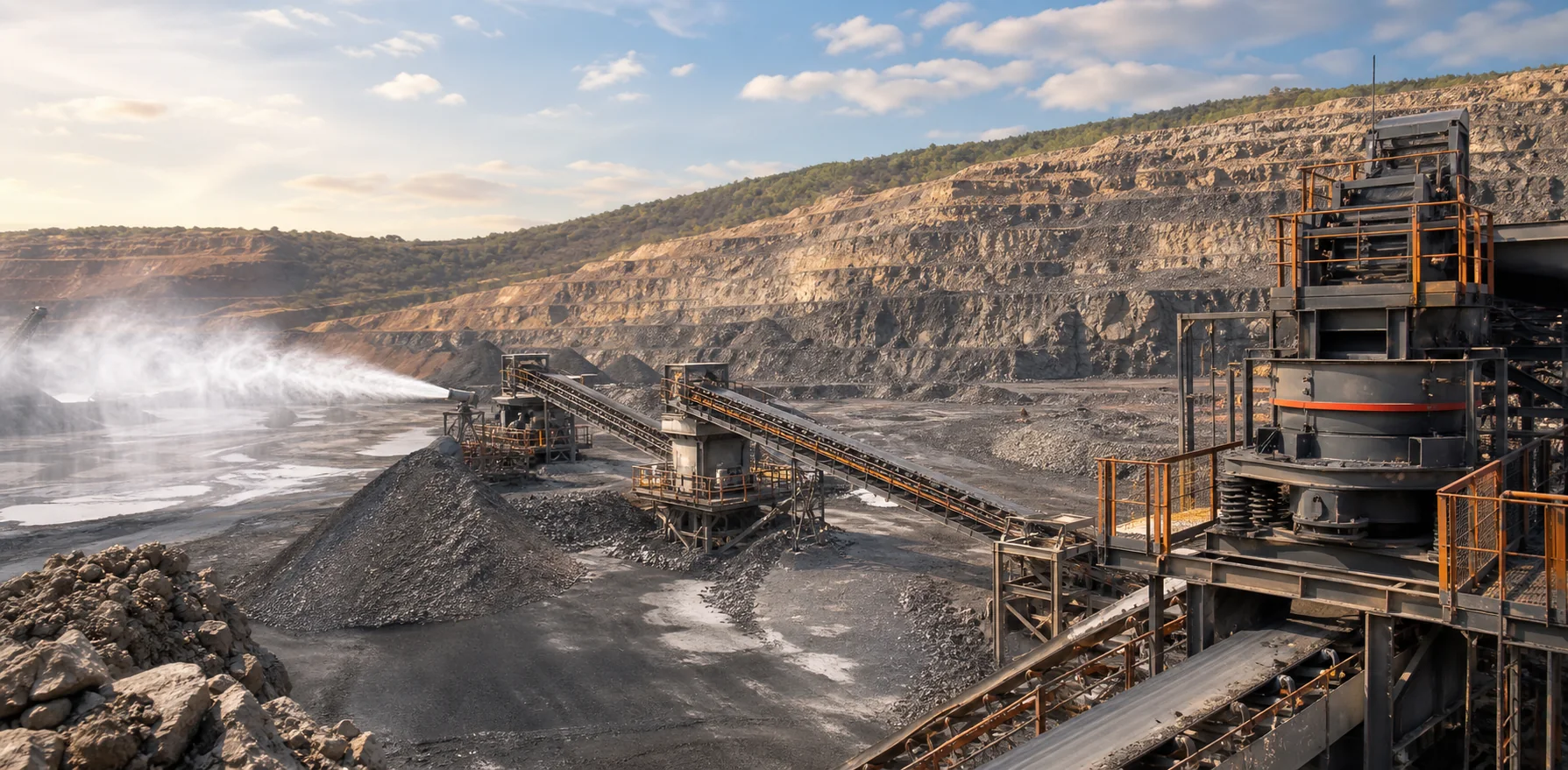 Mining conveyors, crushers and dust suppression infrastructure