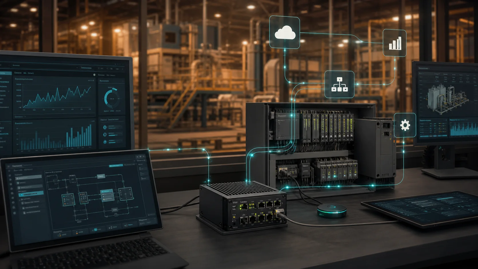 Industrial control systems and dashboards connected through integration workflows